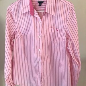 American Eagle Long Sleeve Pink Striped Shirt